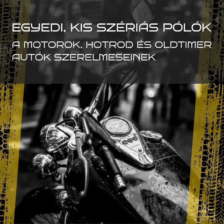 Egyedi, kis szériás motoros pólók – fekete-fehér motorkerékpár közelről