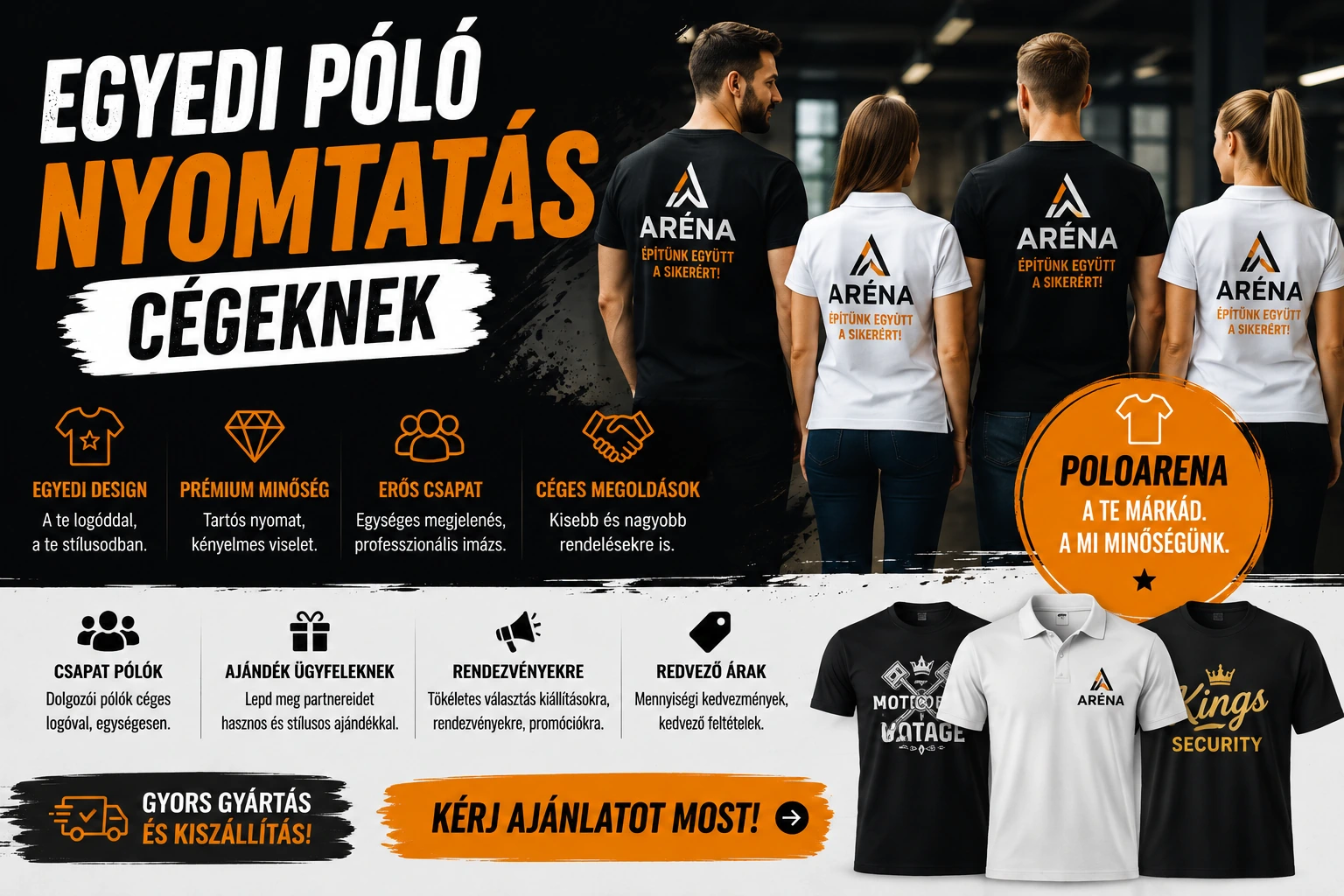 Céges póló nyomtatás logózással - csapatpóló, munkaruha, promóciós póló
